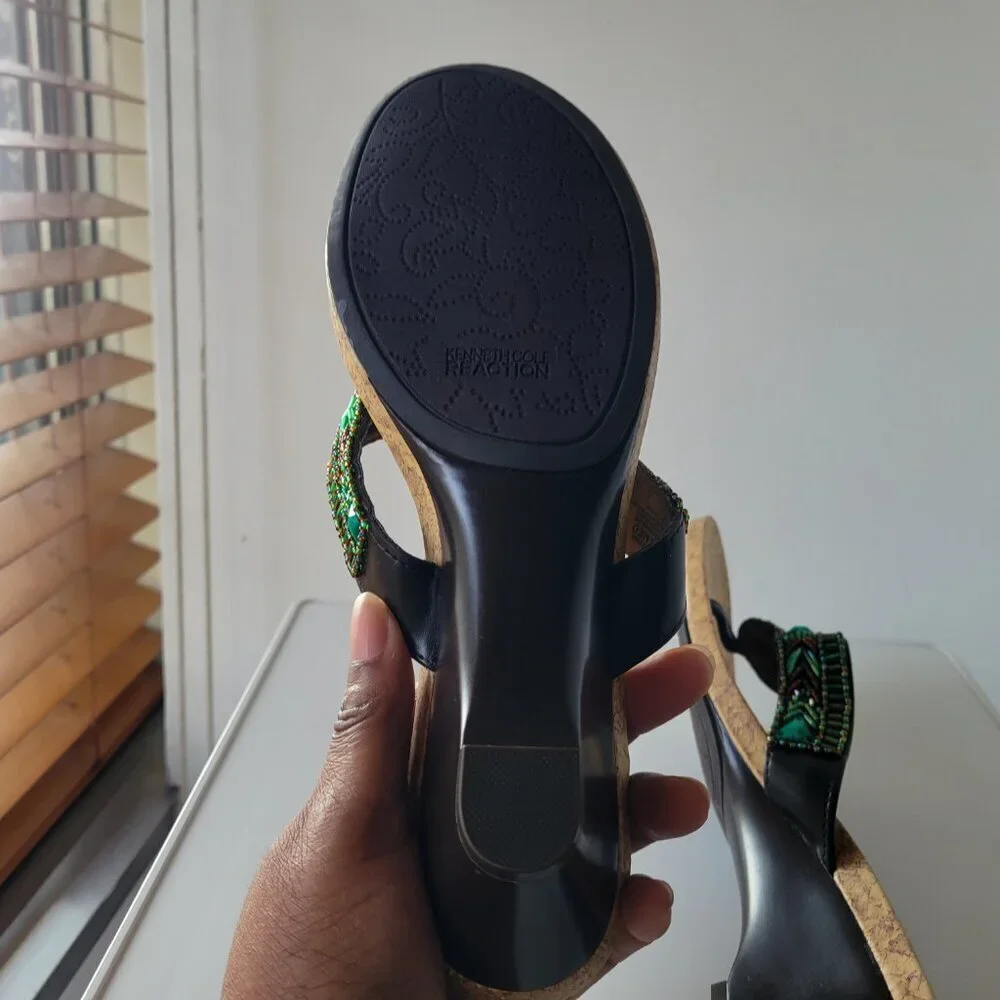 Kenneth Cole Boho Style Green beaded Wedge Sandals (Size: 9½)